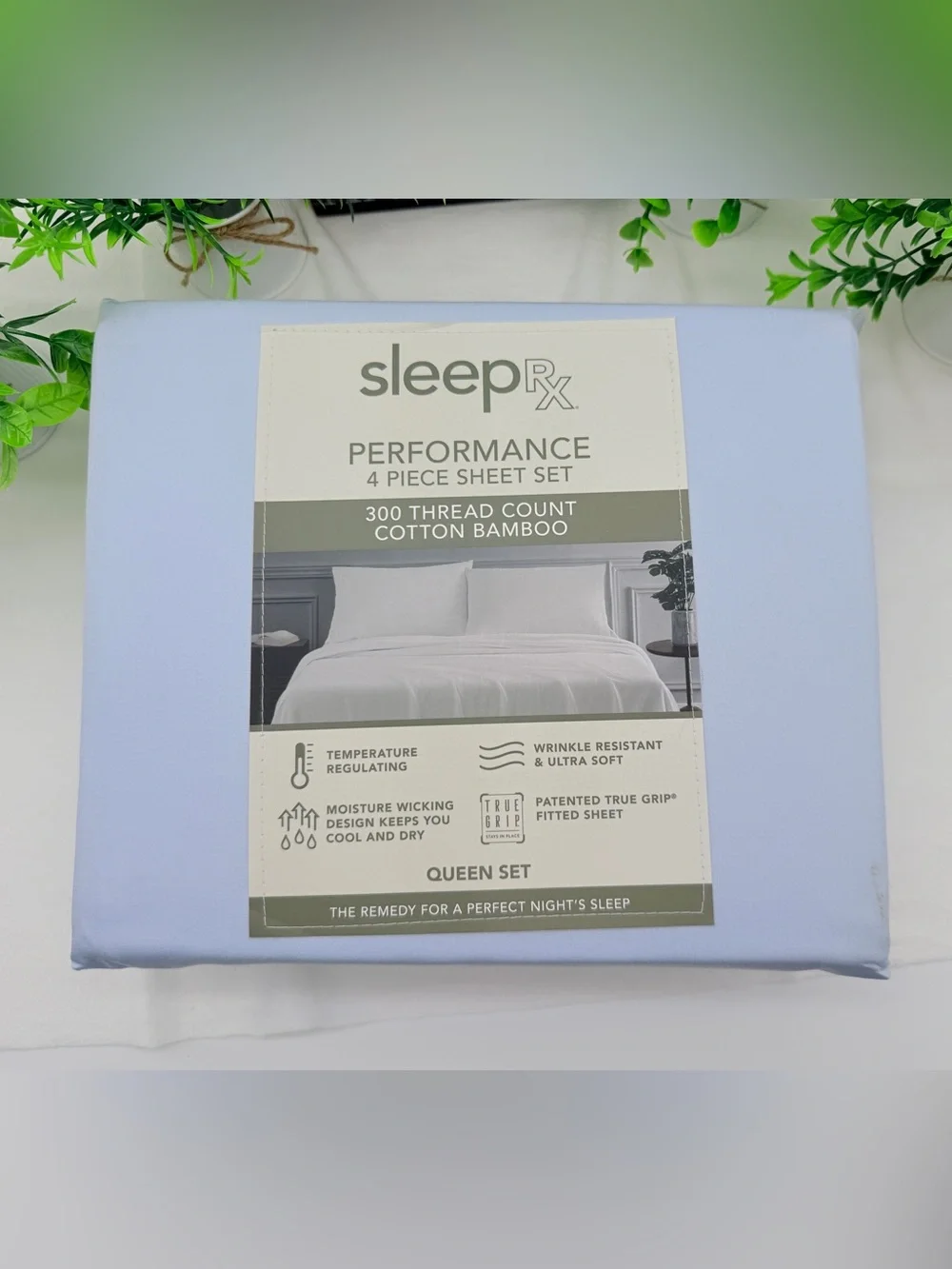 Sleep RX 300 Thread Count 4-pc Queen Sheet Set from Macys, Light Blue